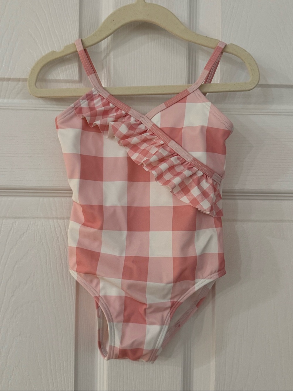 Girl’s Janie and Jack Pink Gingham Ruffled One-Piece Swimsuit